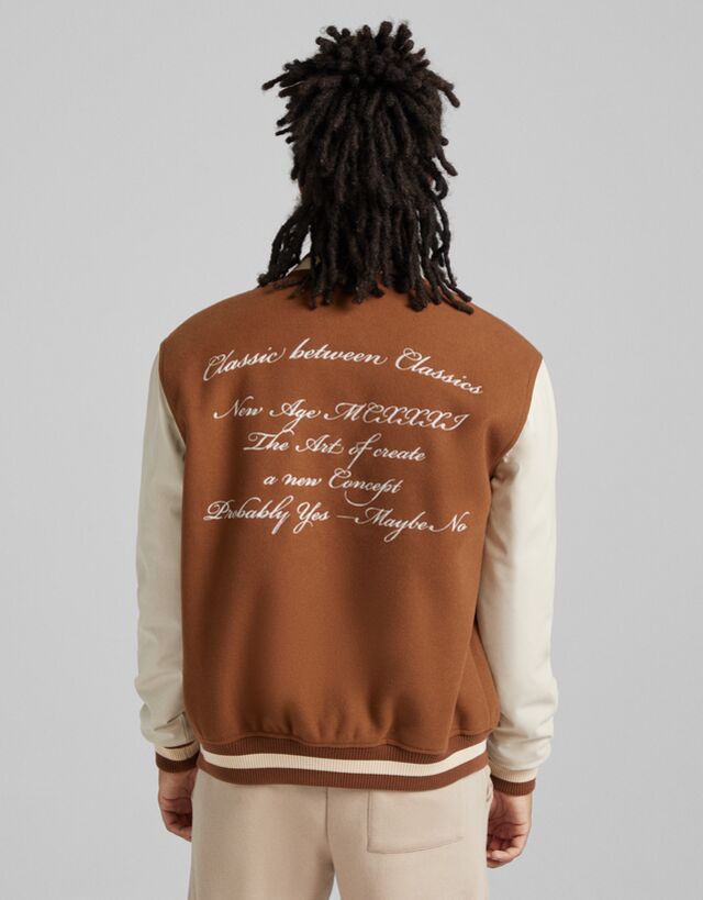 faux leather varsity bomber jacket