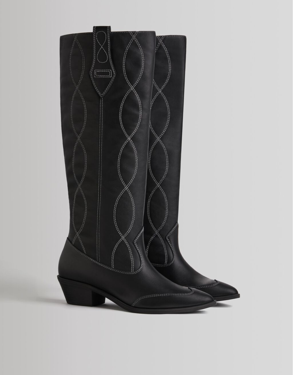 LEATHER cowboy boots-BLACK-0