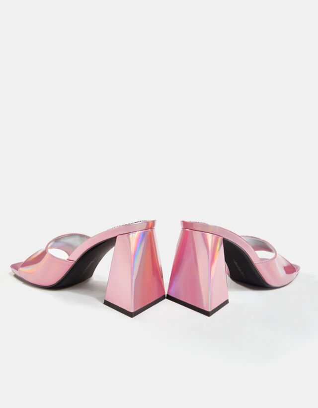 iridescent block heel sandals