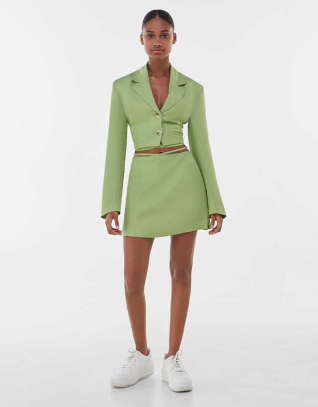 Notch collar plaid blazer and skater skirt set store