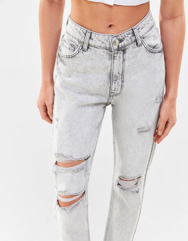 ripped slim fit washed jeans