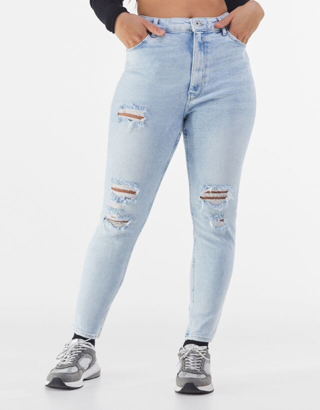 waist ripped skinny jeans - Woman | Bershka