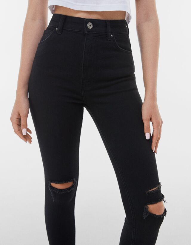 Super high waist ripped skinny jeans 