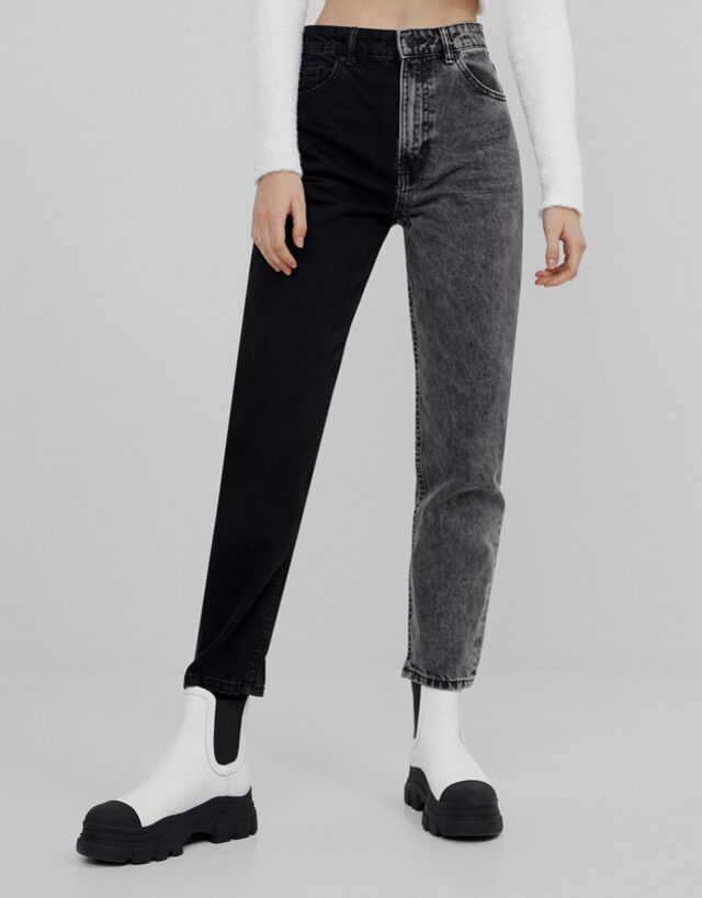 Contrast mom jeans - Denim - Woman 