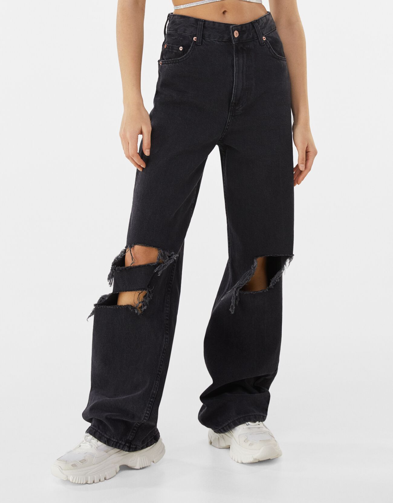 ЧЕРНЫЙ Широкие джинсы в стиле 90-х Bershka