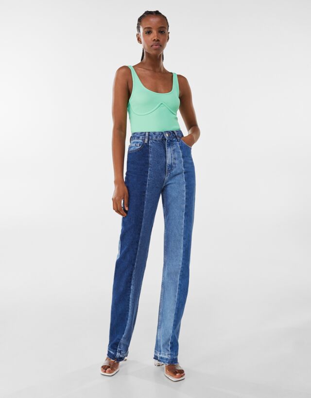 Contrast straight fit jeans - Woman 