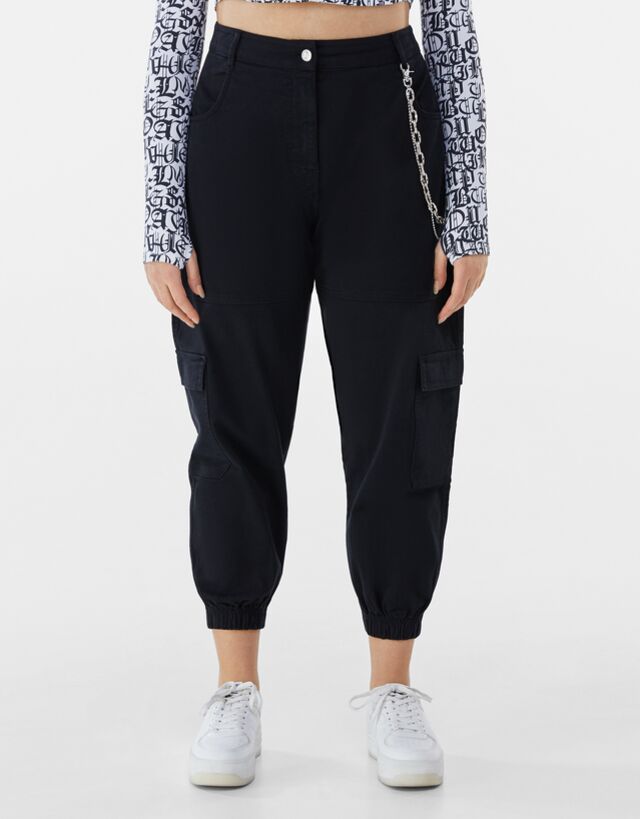 Cotton cargo trousers with chain 