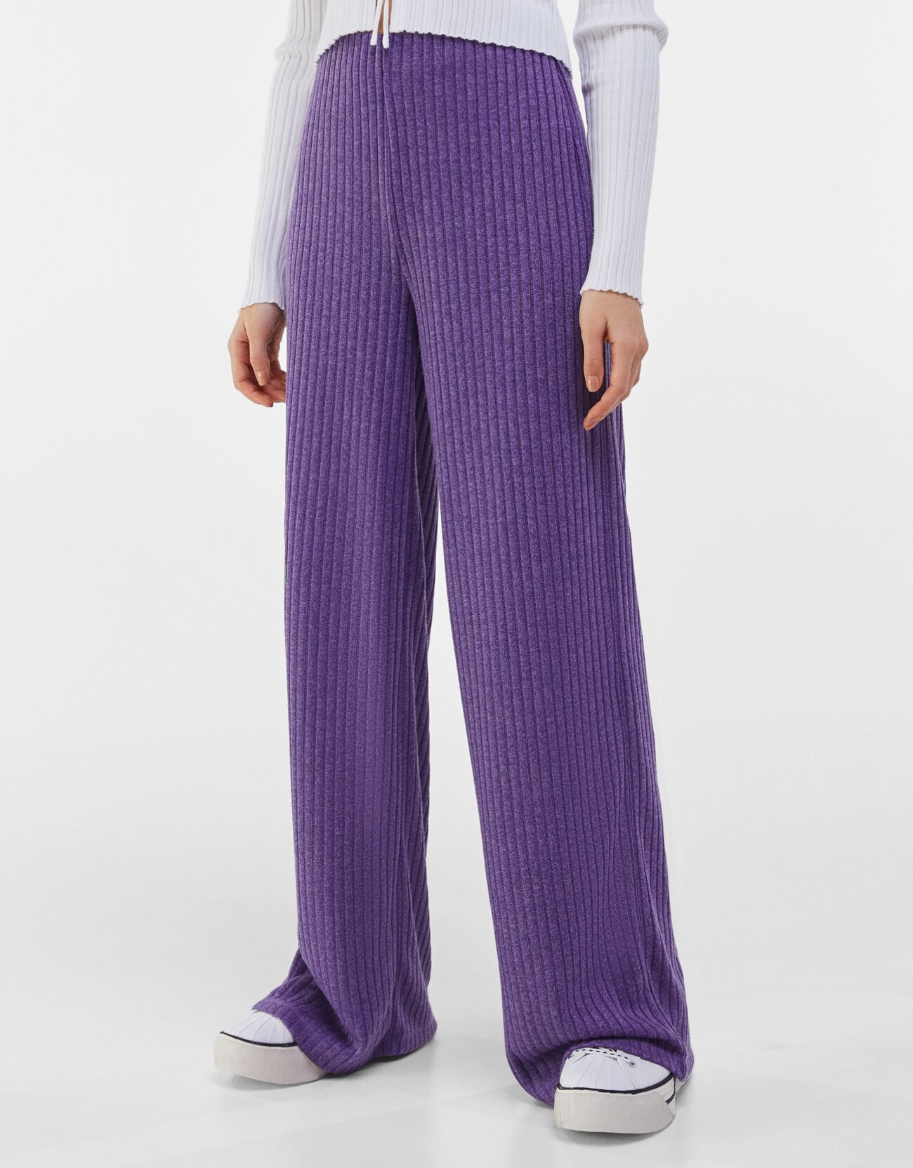 Фиолетовый Широкие брюки в рубчик Bershka