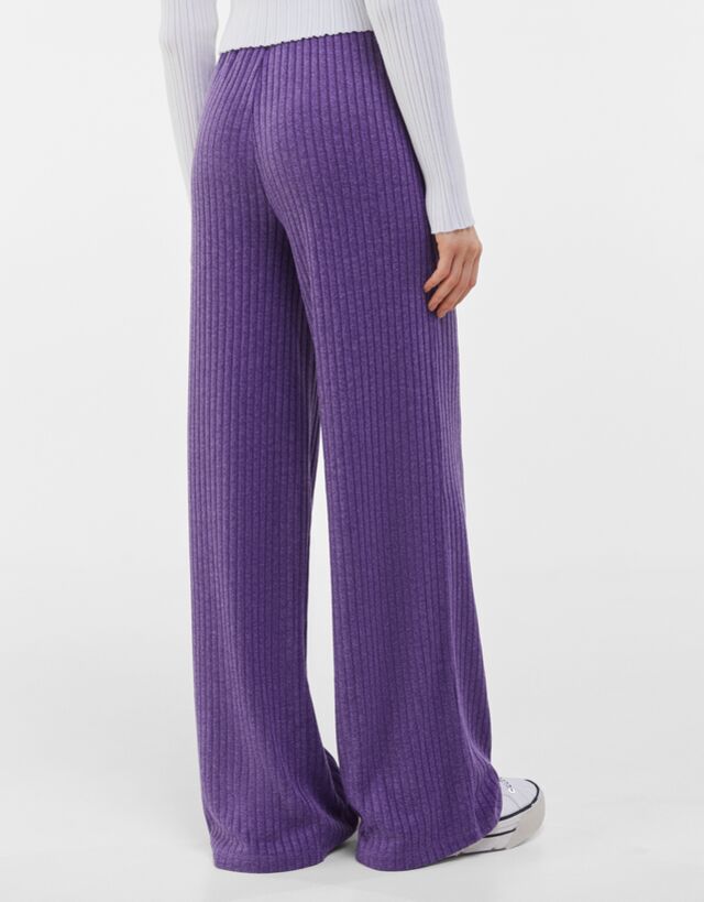Wide leg ribbed trousers - Woman | Bershka
