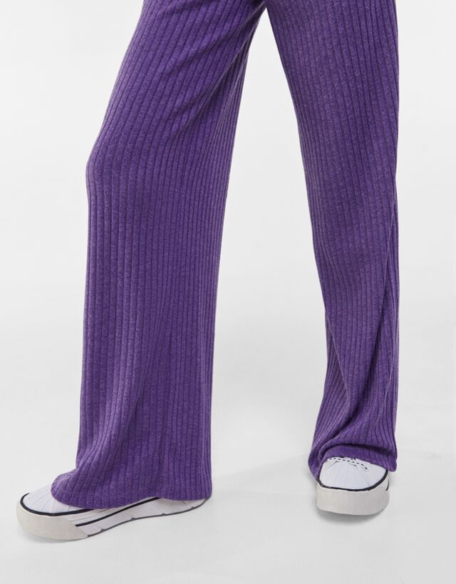 Wide leg ribbed trousers - Woman | Bershka