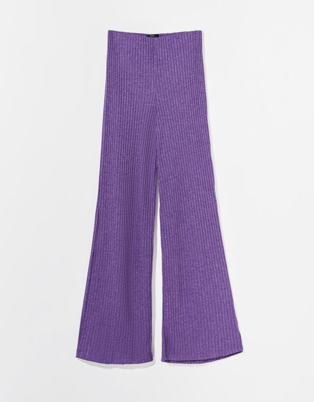 Wide leg ribbed trousers - Woman | Bershka