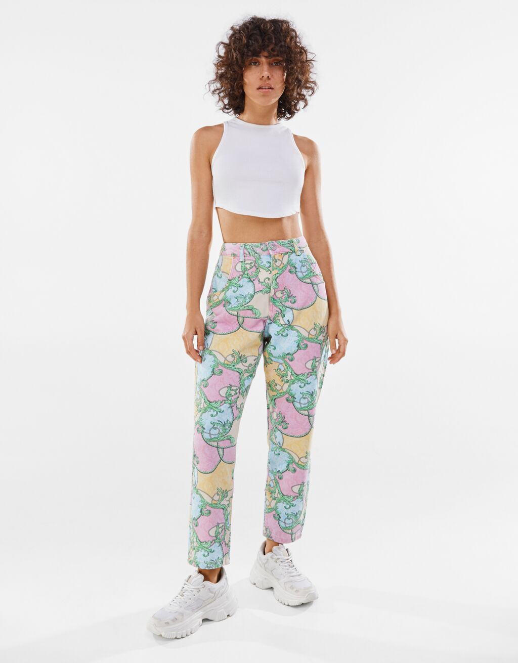 Pantalon Sarga Mom Pantalon Mom Bershka