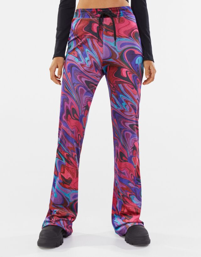 Printed velvet flared trousers 