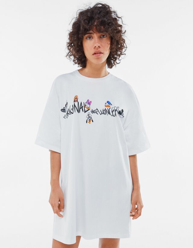 ディズニーフレンズ プリントワンピース Tシャツ トップス レディース Bershka