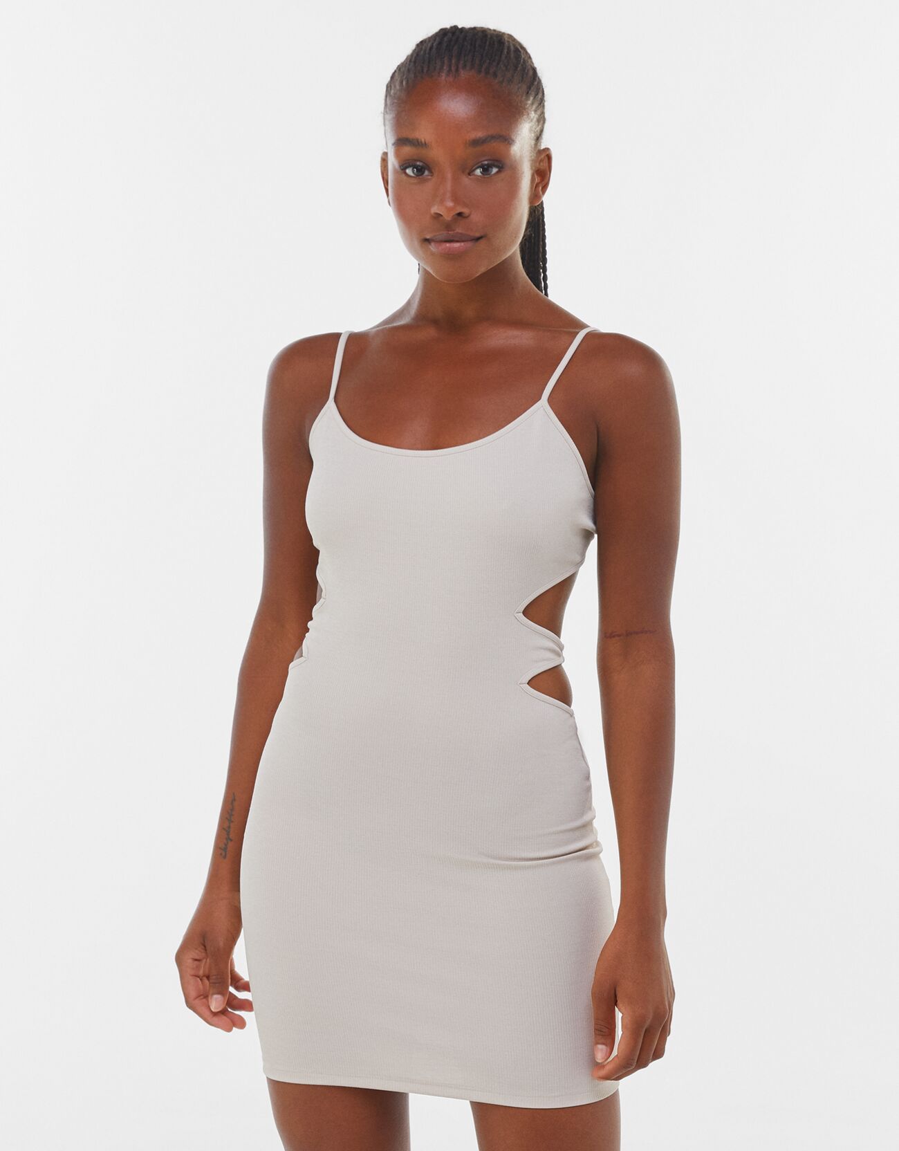Bershka Strappy Dress With Cut-Out Thong Femme Xs Sable