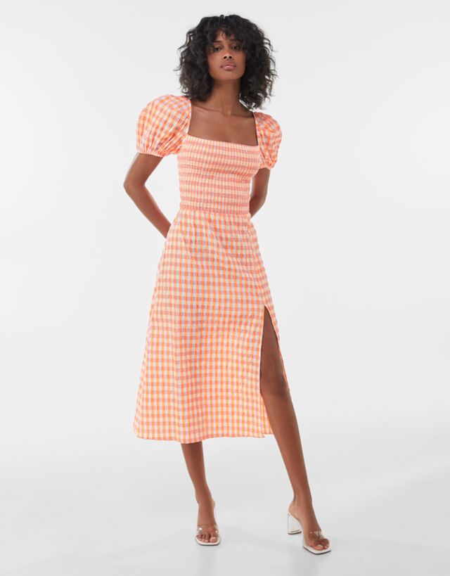 レースアップバック チェック ワンピース レディース Bershka