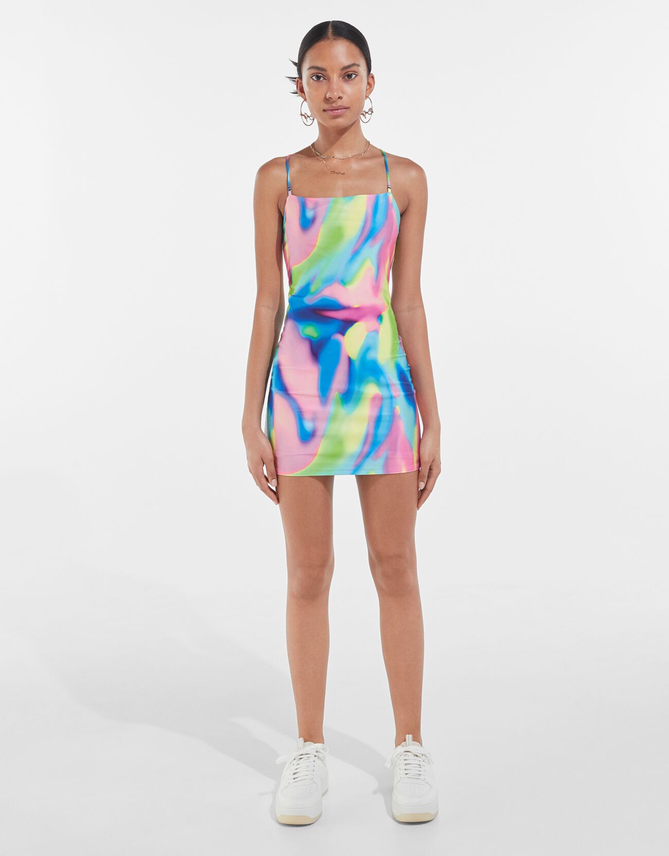 Fitted Bad Gyal x Bershka print mini dress