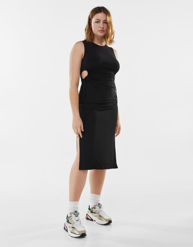サイドカットアウト ミディワンピース ワンピース レディース Bershka サイドカットアウト ミディワンピース ワンピース レディース Bershka