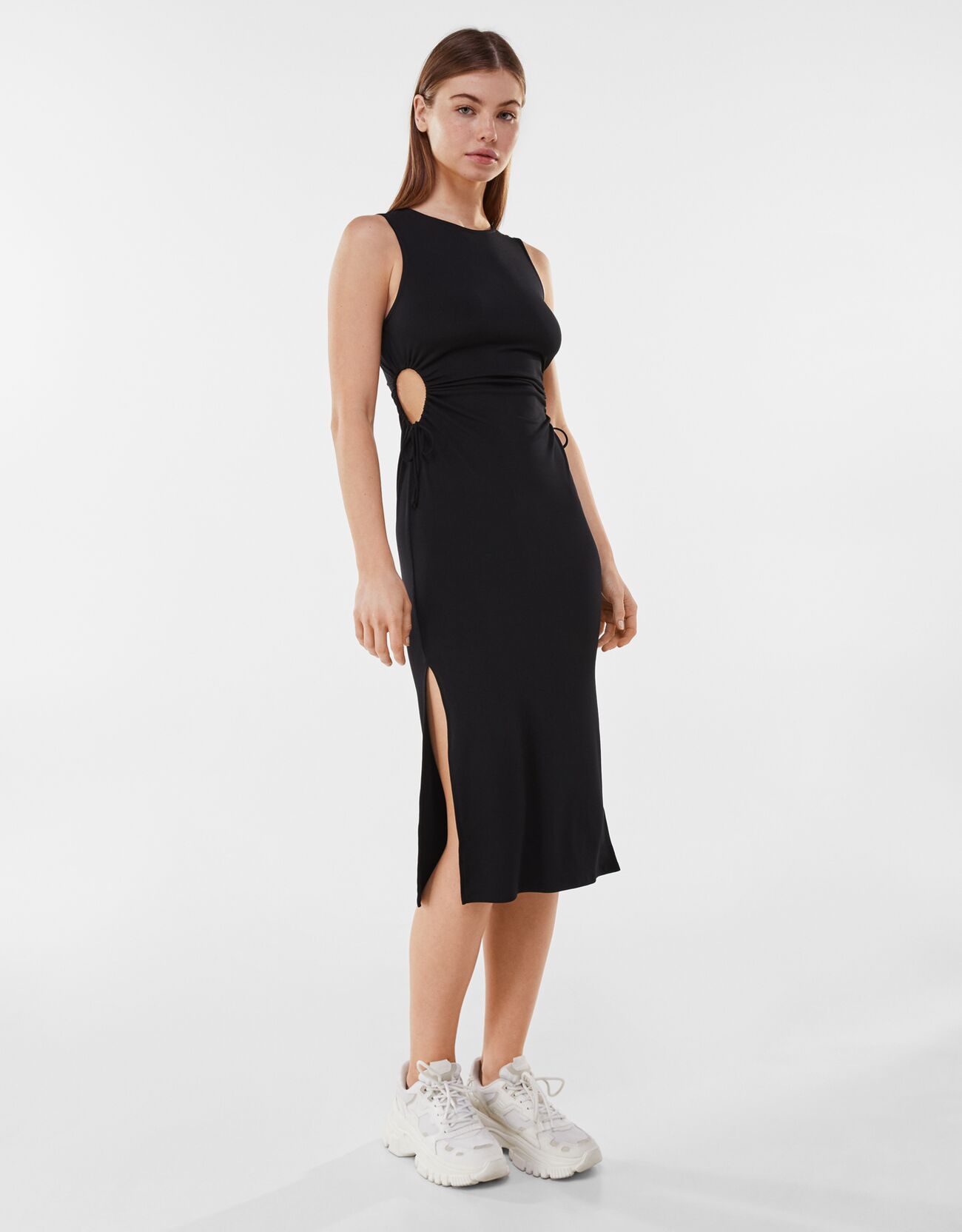 Side cut-out midi dress bershka