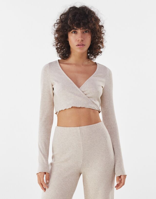 cropped rib cardigan