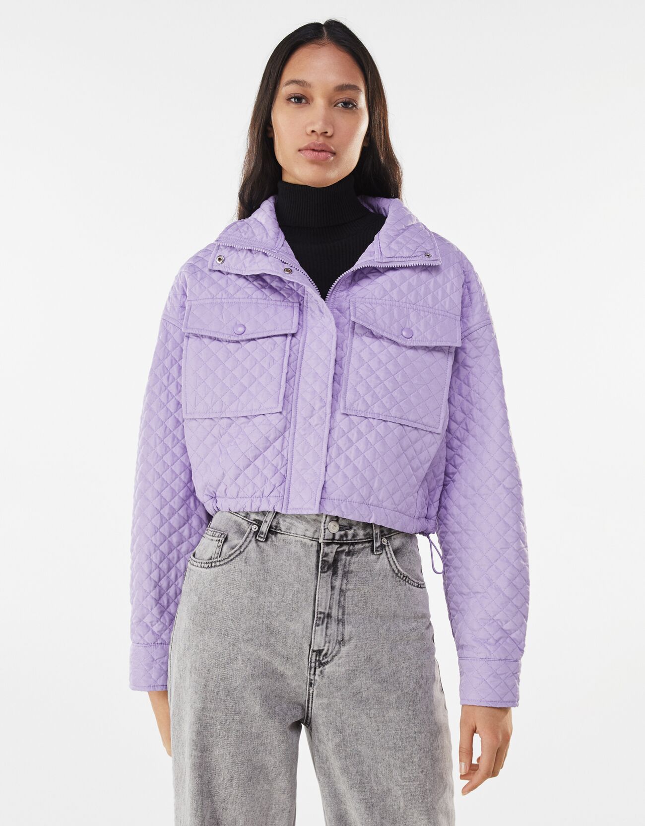 Фиолетовый Укороченная куртка из нейлона Bershka
