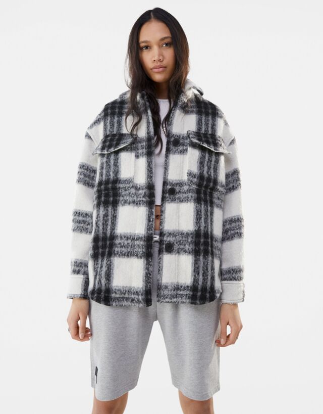 チェック シャツジャケット ジャケット コート レディース Bershka チェック シャツジャケット ジャケット コート レディース Bershka