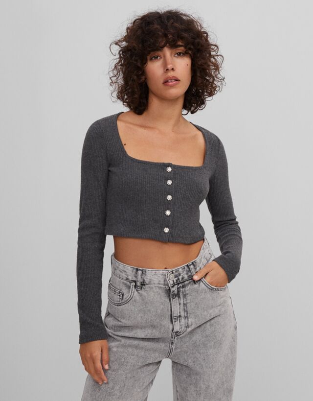 button ribbed cardigan