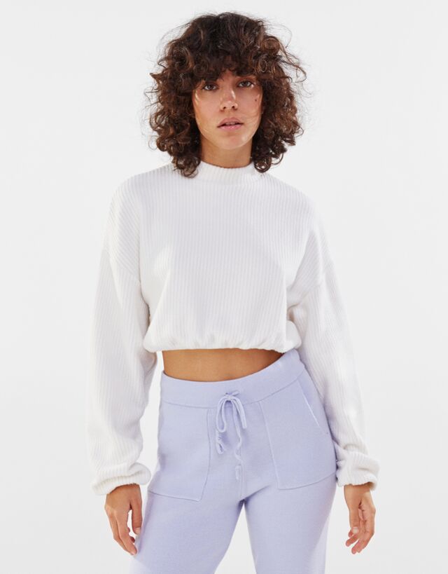 Ribbed cropped T-shirt with elastic 
