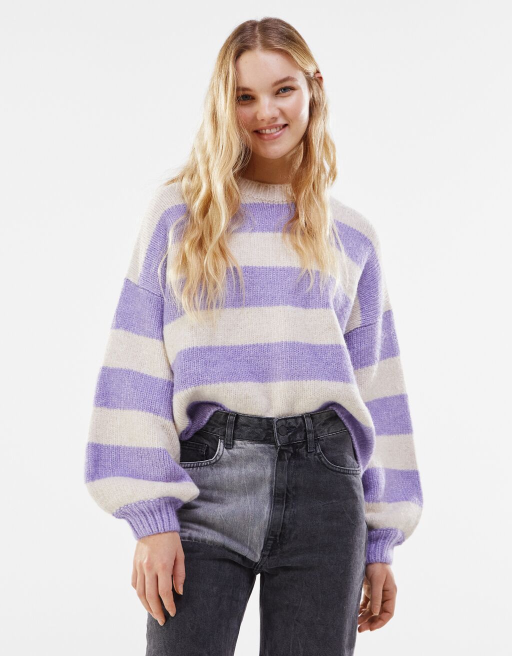 Oversize striped sweater-Violet-0 bershka
