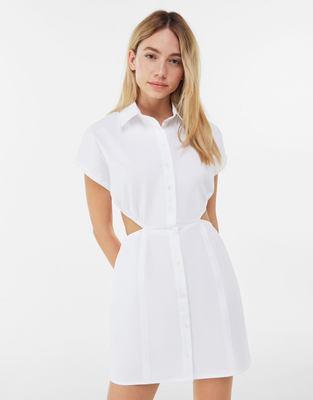 オープンバック ポプリン シャツワンピース レディース Bershka