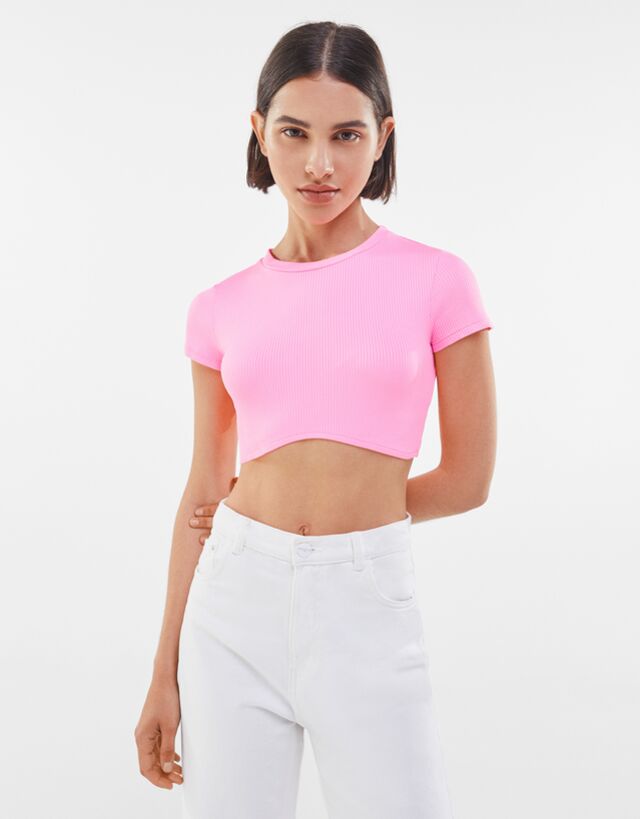 Ribbed cropped T-shirt - Woman | Bershka
