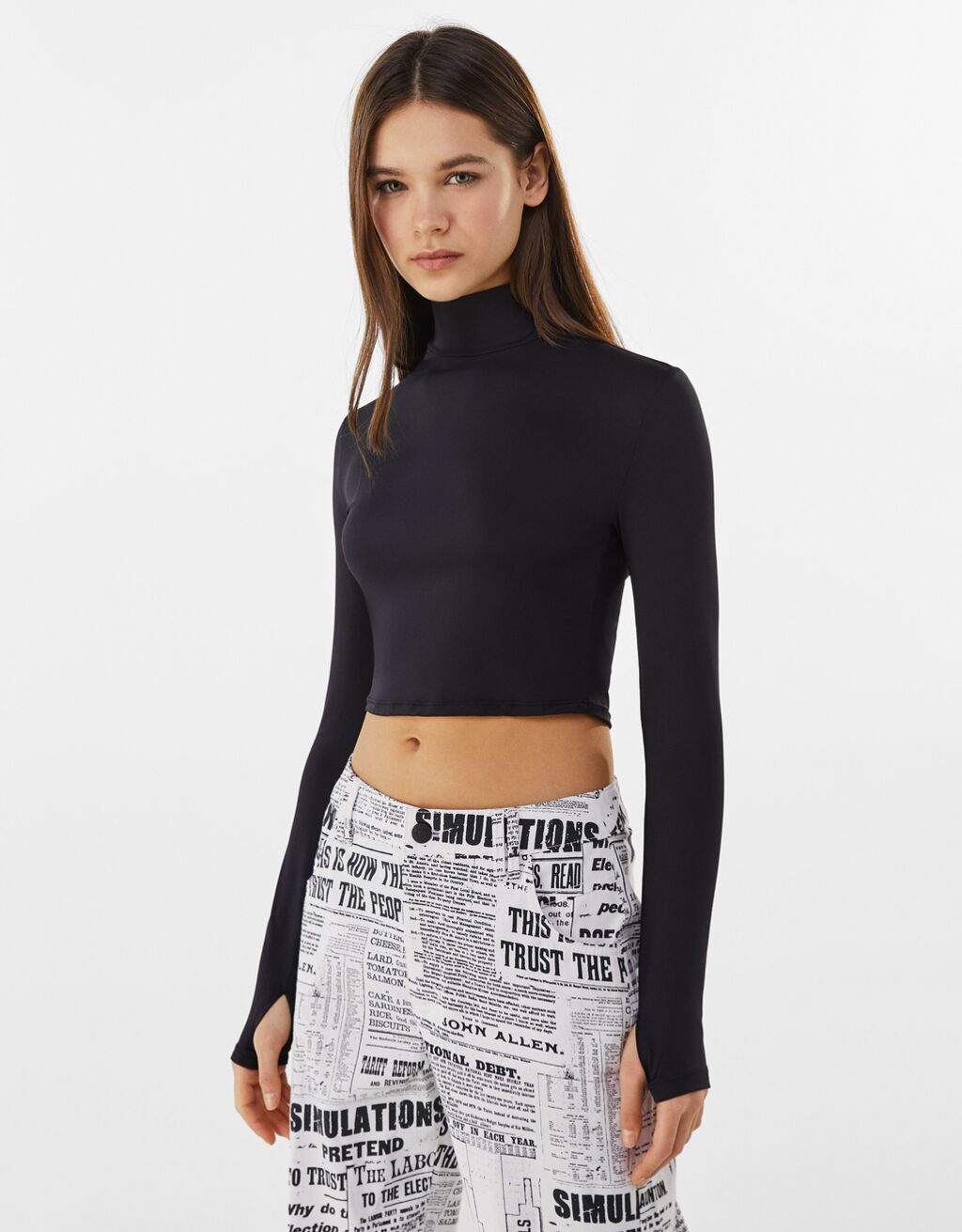 Pull col montant manches mitaines - Femme | Bershka