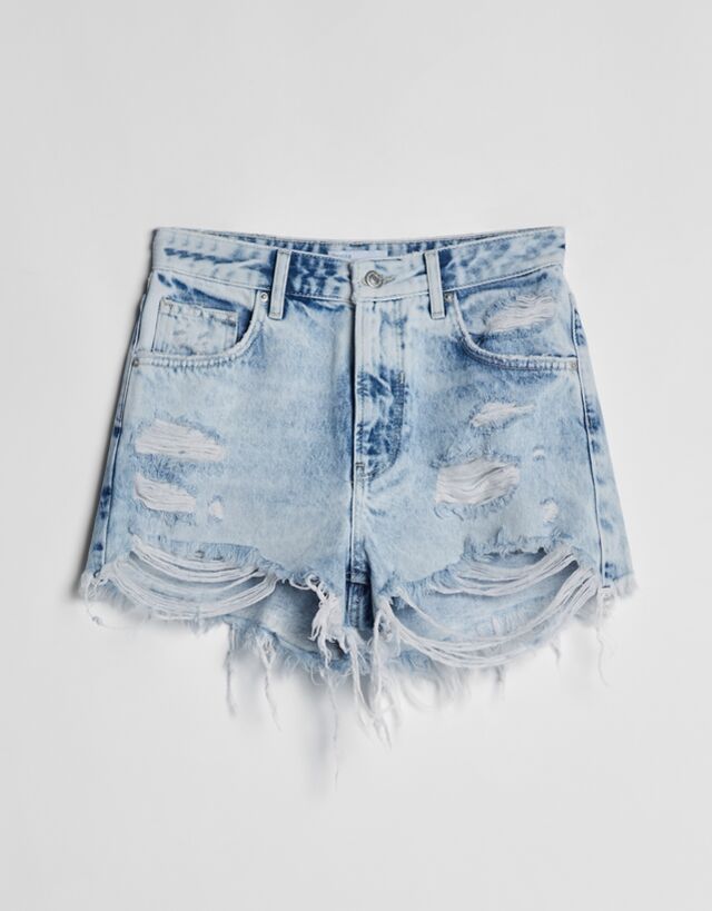 Ripped denim shorts - Denim - Woman 