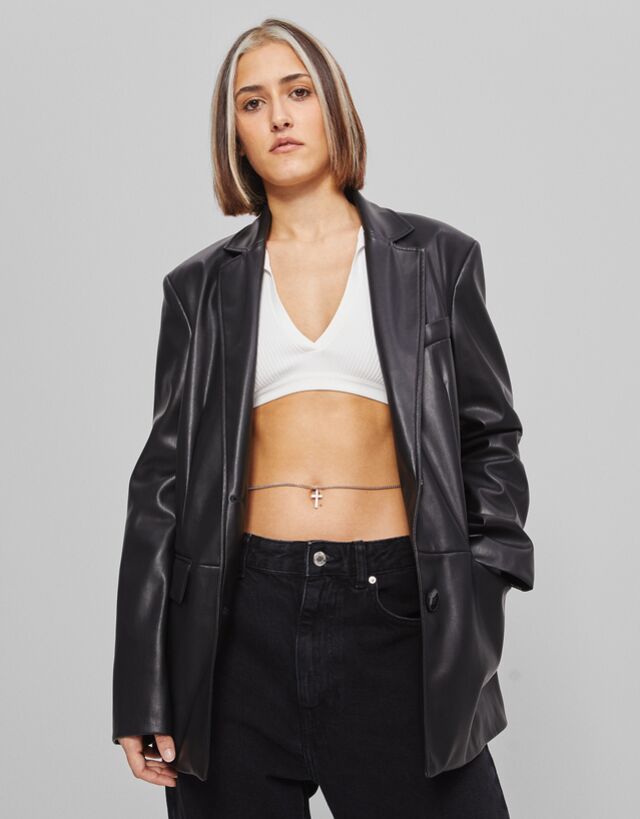 Bershka faux leather blazer clearance