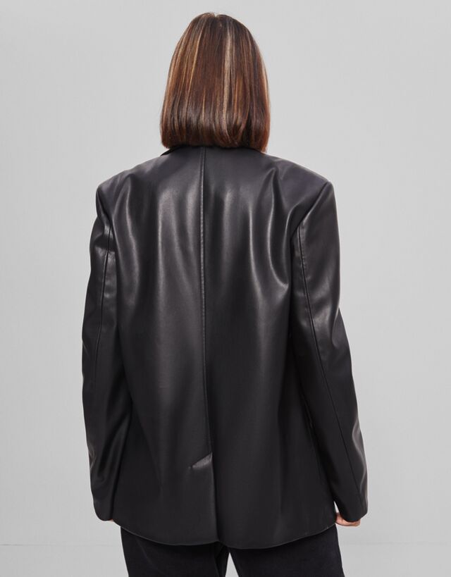 Black leather blazer bershka Clearance