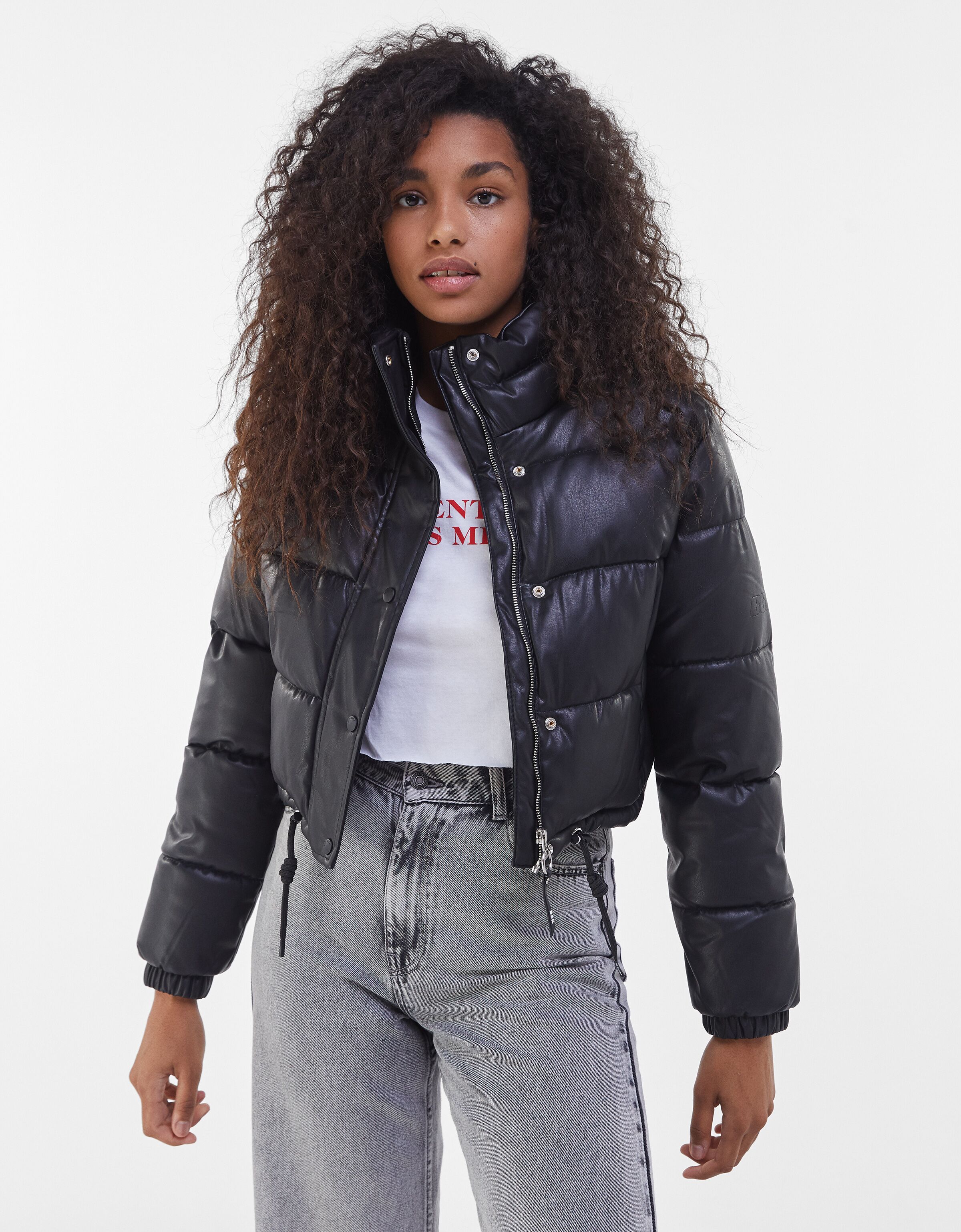 white faux leather puffer jacket