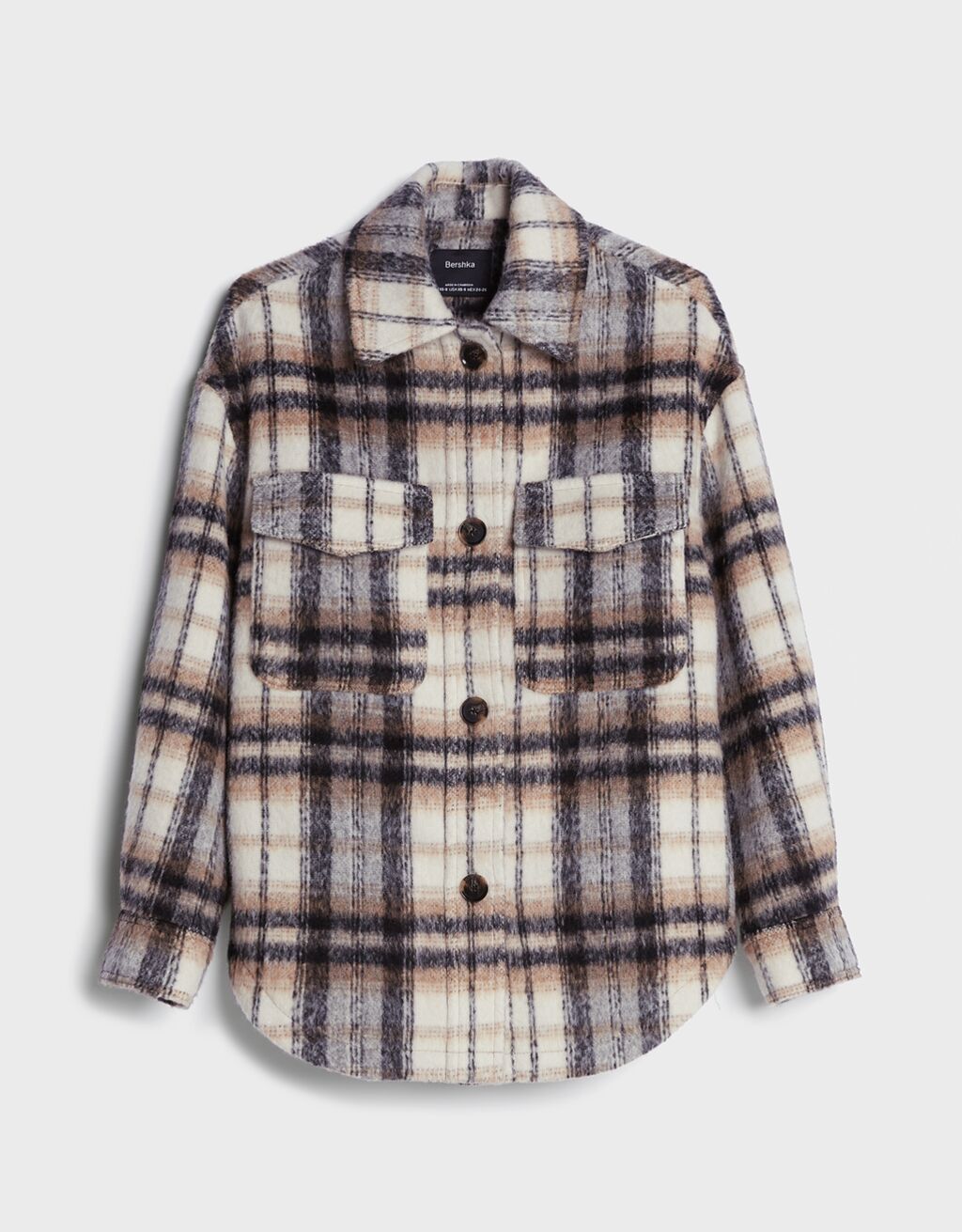 Camisa comprida oversize aos quadrados-Marrom-4