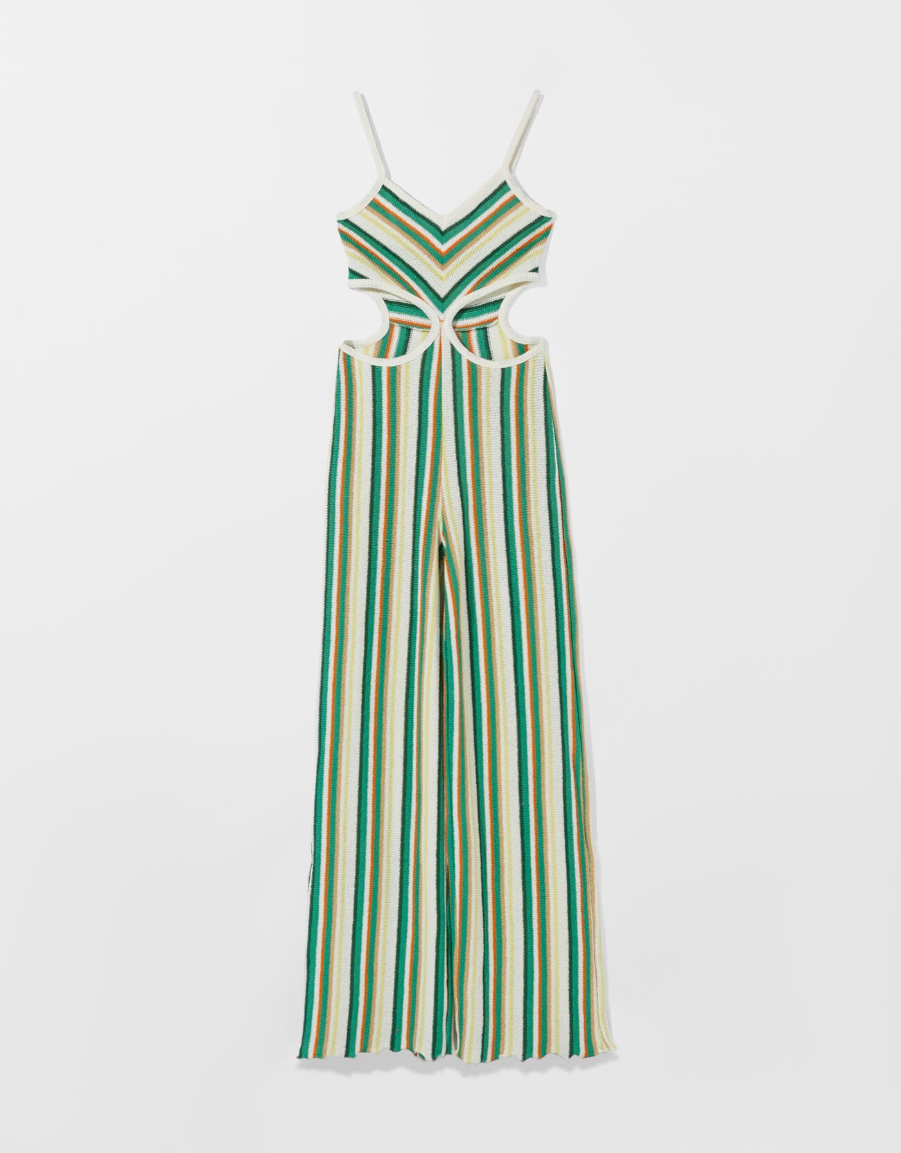 long striped cotton jumpsuit with seams