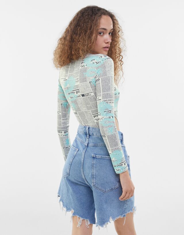 Long Sleeve Bodysuit T Shirts And Tops Woman Bershka
