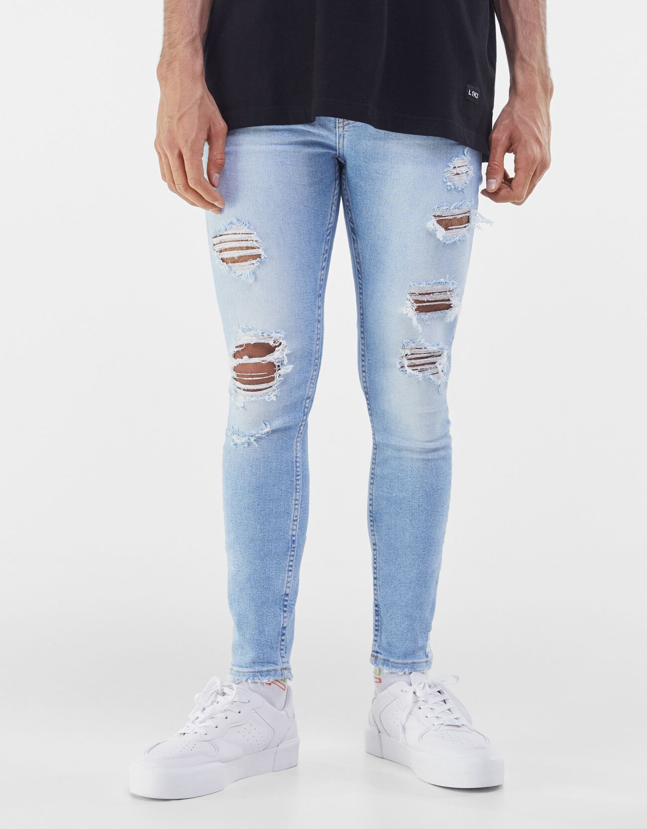 Pantalon Jean Jeans Skinny DÃ©chirÃ© Homme Bleu Clair Jean DÃ©lavÃ