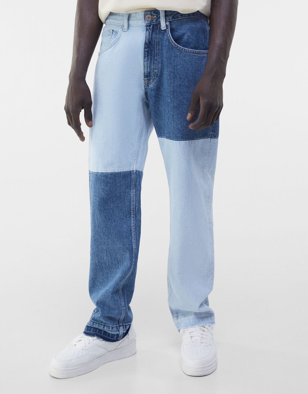 ダブルトーン パッチワーク デニムパンツ メンズ Bershka