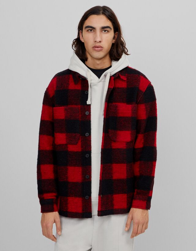 Camisa comprida lã quadrados - Homem | Bershka