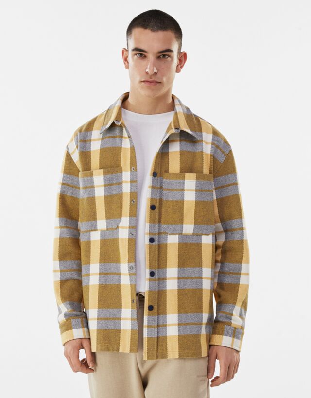 チェック シャツジャケット メンズ Bershka
