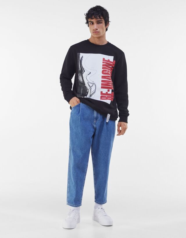 Round Neck Printed Sweatshirt Man Bershka