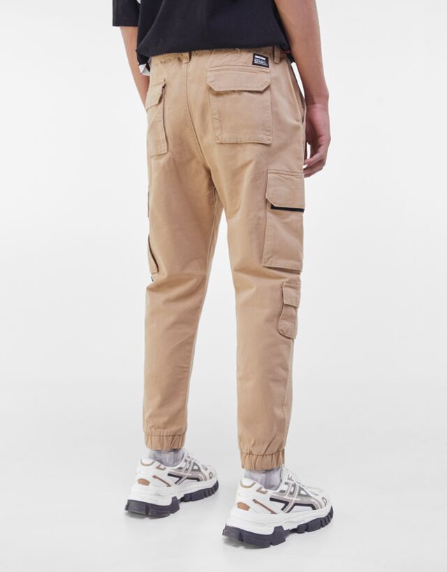 Beige Bershka Cargo Joggers Bershka Men's Cargo Pants Clothing