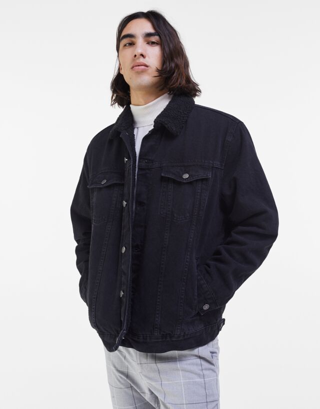 Black denim fleece jacket Clearance
