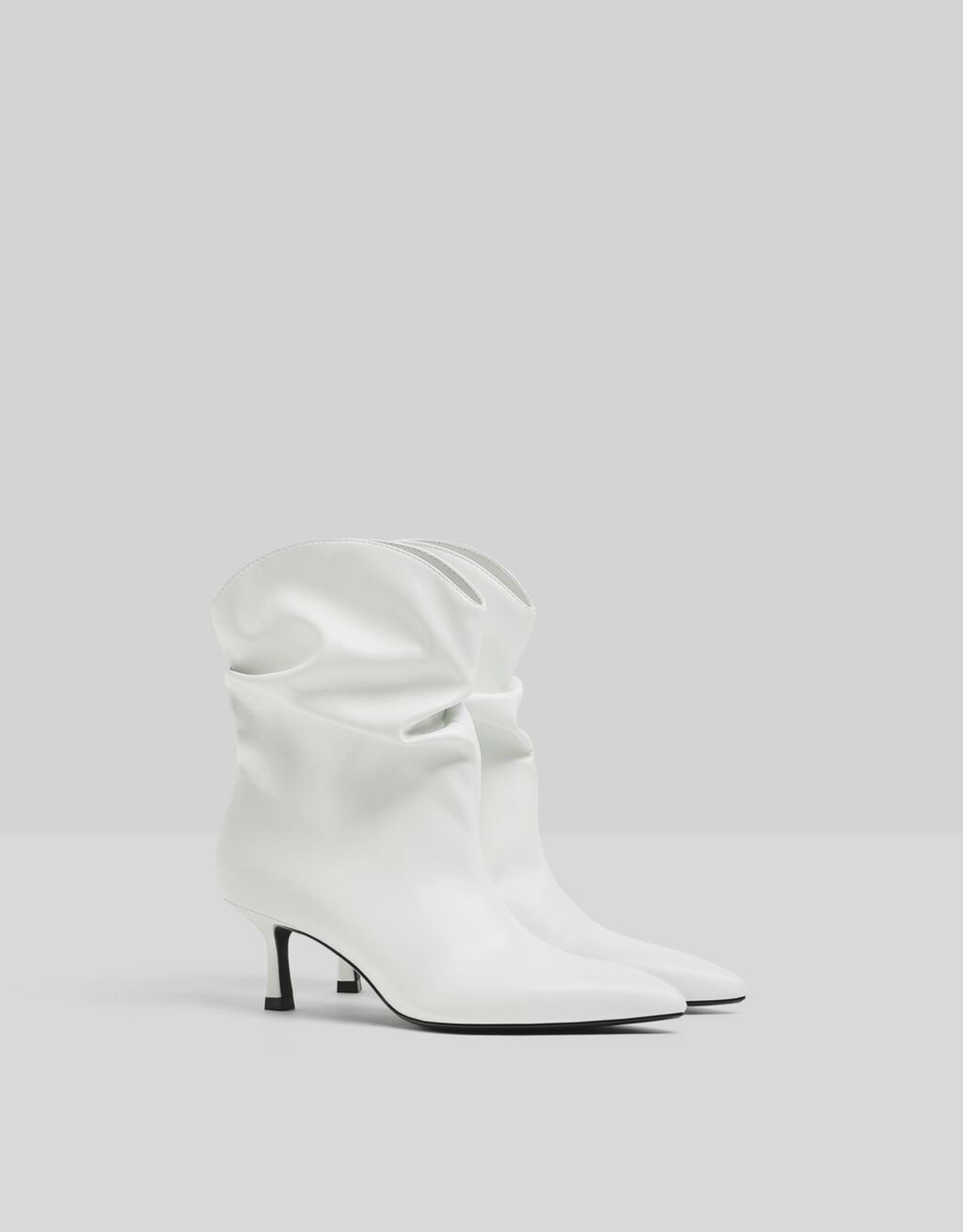 bershka lace up heeled boot in white