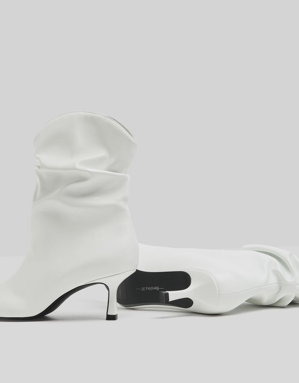 bershka lace up heeled boot in white