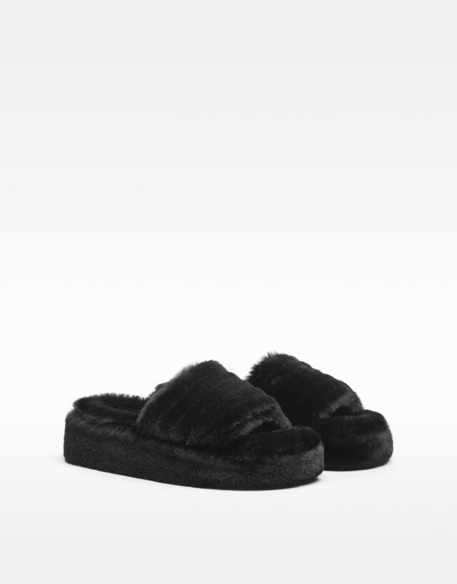 faux fur platform slides