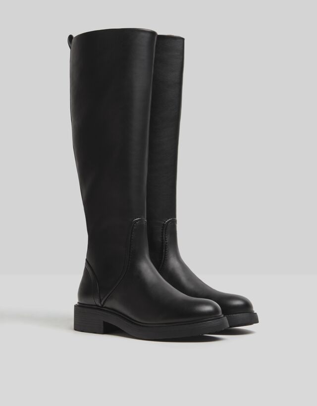 black low heel knee high boots